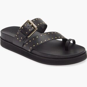 Black Studded Sandals with Gold Accents